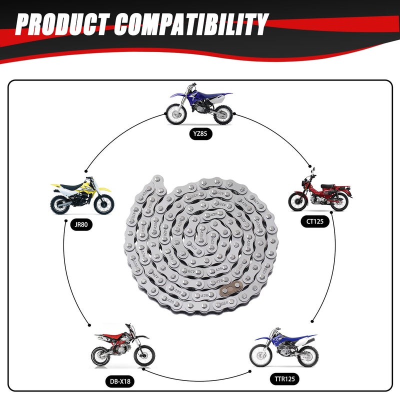 KAMIER 428 Drive Chain 116 Links with Chain Breaker Tool for 110cc 125cc TTR125 YZ85 CB125 Apollo RFZ DB-X18 DB-X19 Suzuki JR80 RM85 TaoTao Chinese Pit Dirt Bike 4 Wheeler ATV Quad Heavy Duty Parts - Image 2